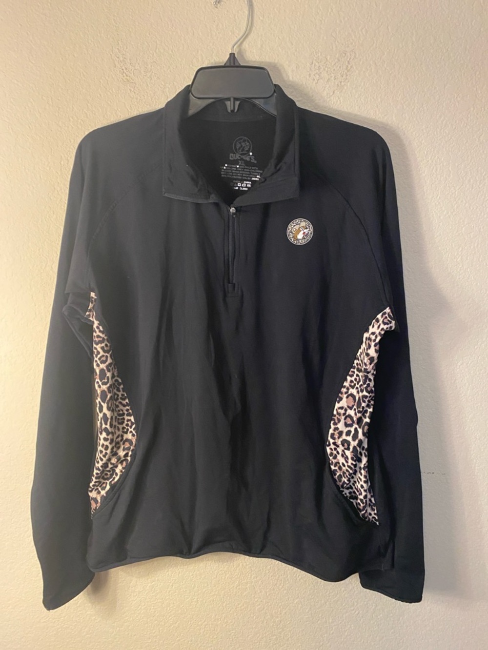 Black Utility Quarter-Zip Jacket with Leopard Panel Accents